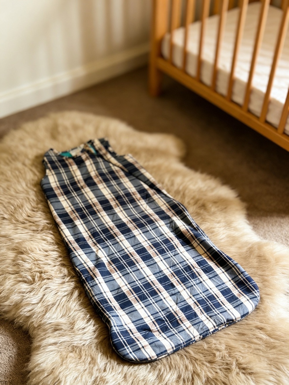 Posh Peanut Bamboo Sleep Sack Sleep Bag Plaid Navy Blue Cream 6-18M 1.0 TOG